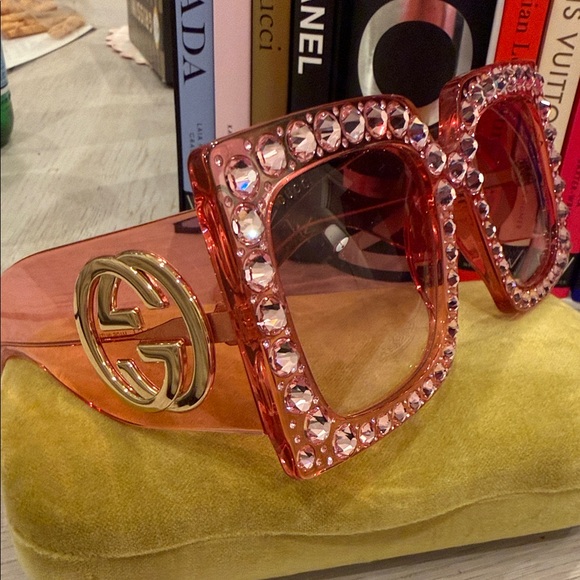 Gucci Crystal Embellished Oversized Square Sunglasses Pink Statement Luxury main image 8